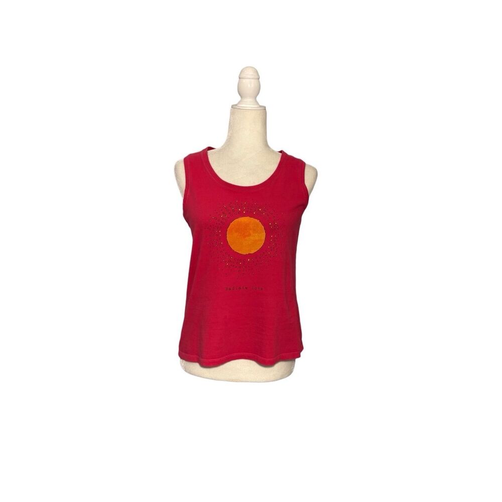 Life Is Good Red Tank with Bright Orange Sun Motif